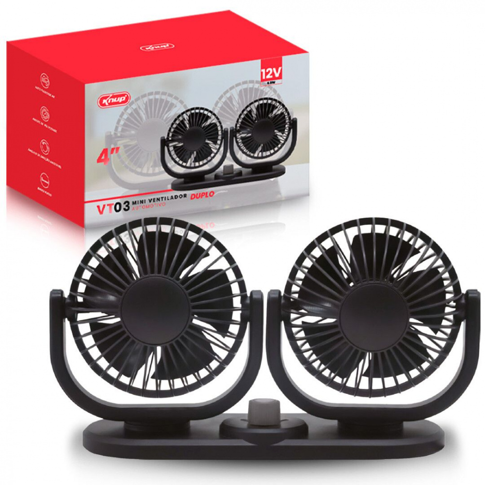 Ventilador Automotivo Duplo 12Vdc 6 5W Veicular KNUP KP VT03 Trs Tech