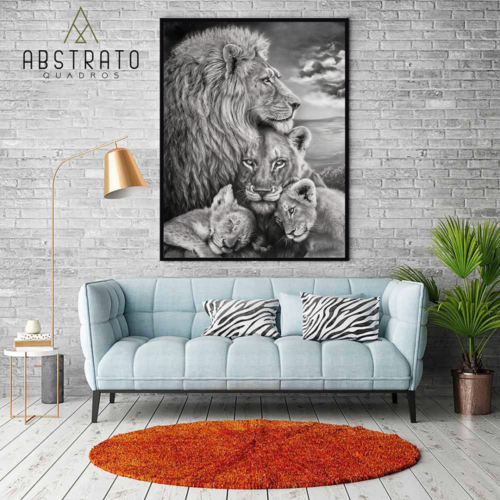 Quadro Família Leão 2 filhotes Quadro Família Leão 2 filhotes