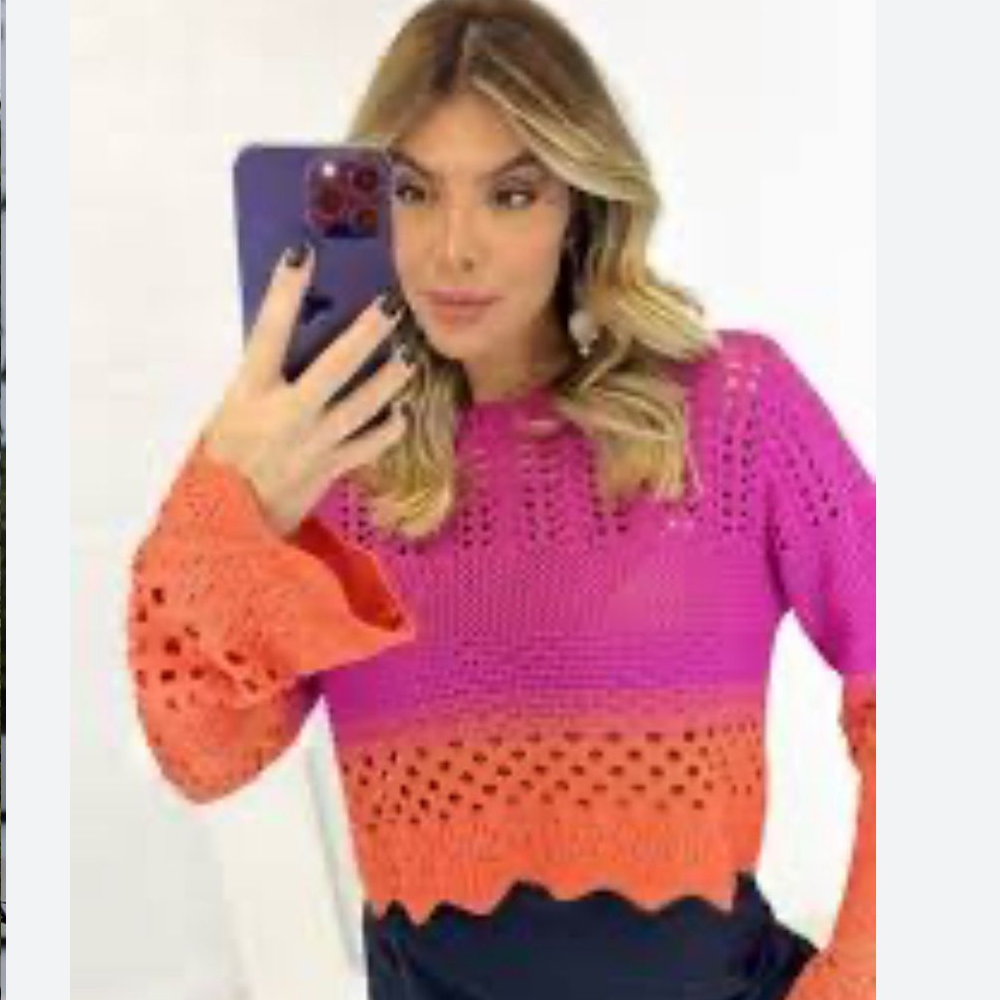 Maxi cropped tricot vazado degradê Fúcsia e Laranja - Adri Farincho Store