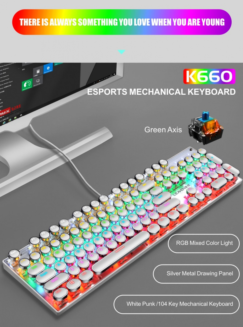 Teclado mecânico universal de jogos 104 teclas retroiluminado teclado USB  com fio para digitação de escritório e jogos
