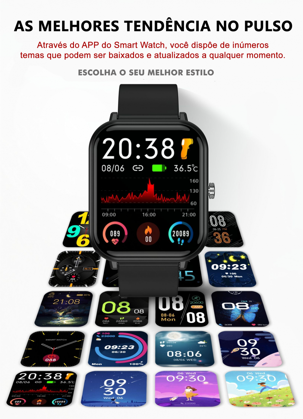 Relógio Inteligente A1 ou SmartWatch Preto - App Techmade Smartwatch Round.  