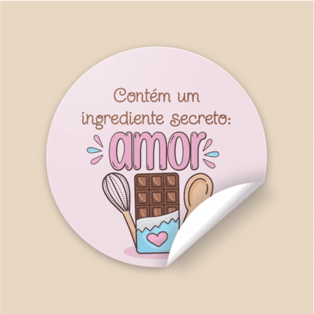 Cartela 12 adesivos confeitaria - Contém amor - Amora festa em Papel