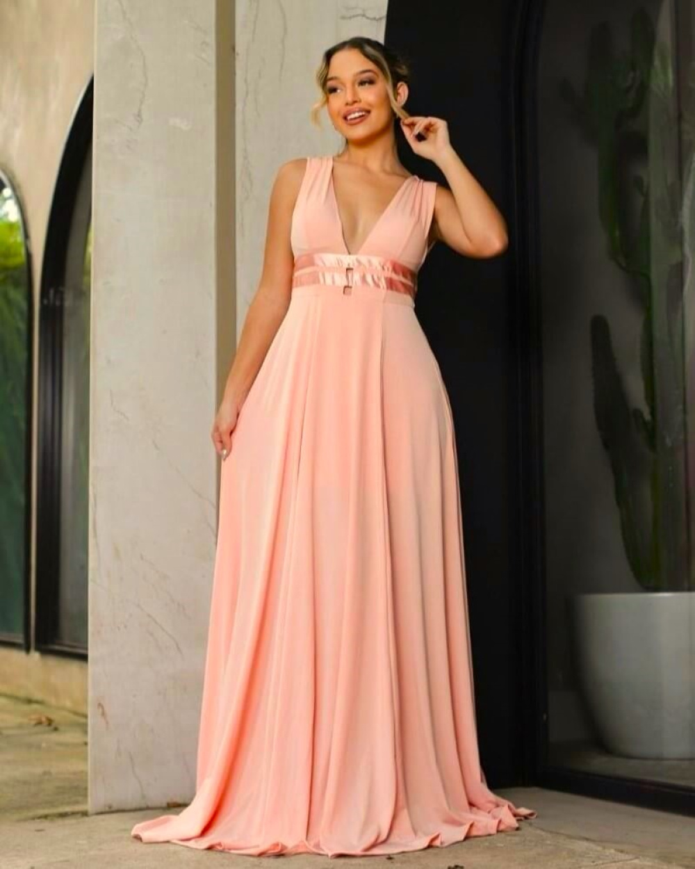 Longo Salmao Vestido De Madrinha Na Cor SalmÃ£o Vestido De Festa