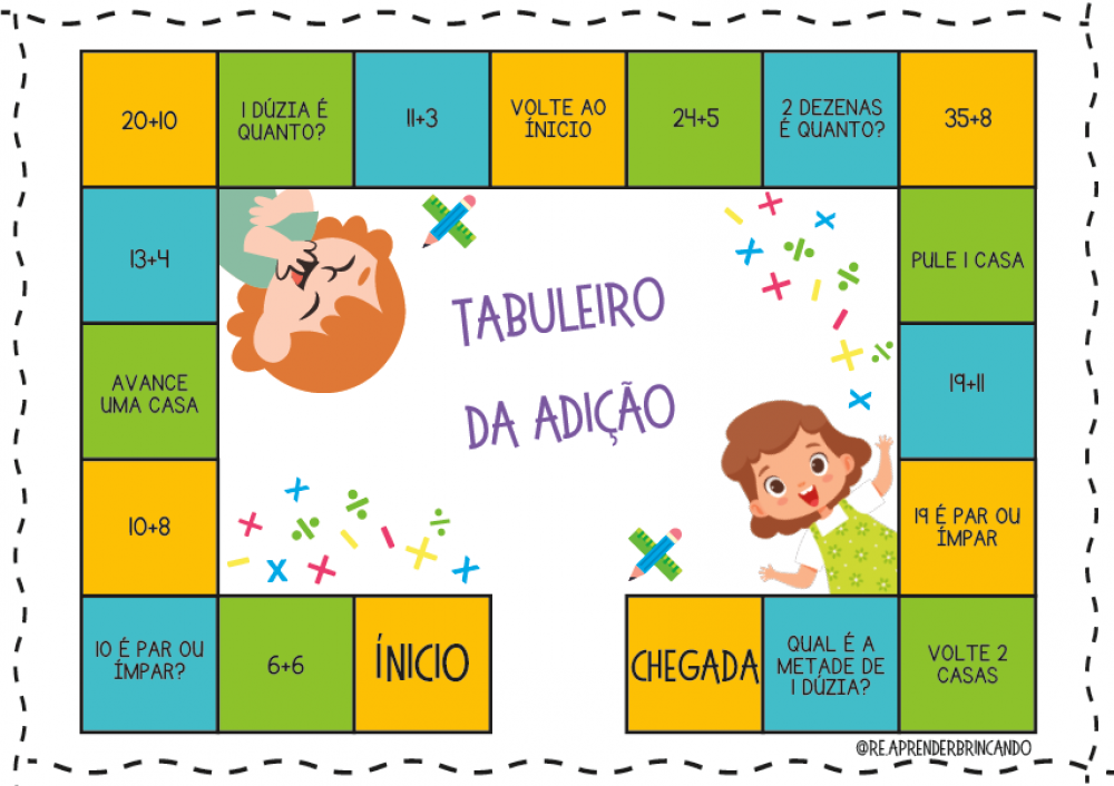 Tabuleiro Adição e Subtração – Pedagogia aqui em casa – Juliana