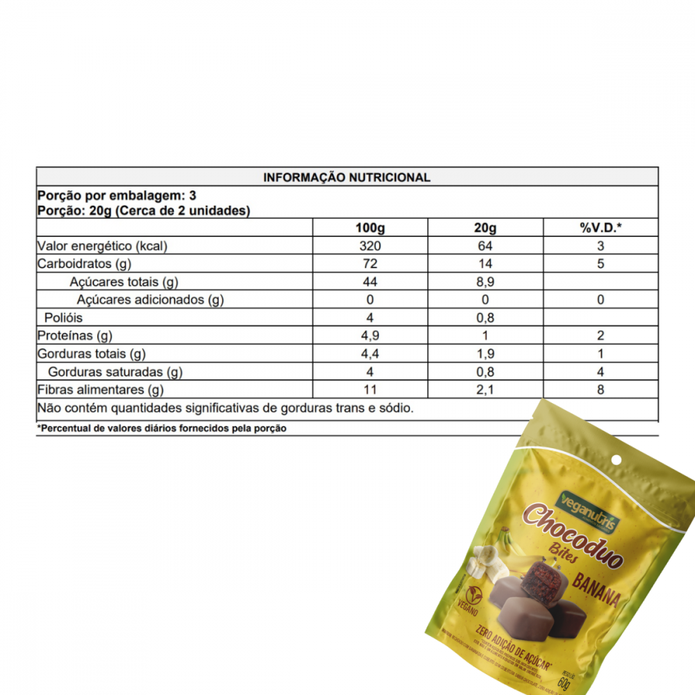 CHOCODUO BITES CHOCOLATE RECHEADO COM BANANADA VEGANUTRIS 60G