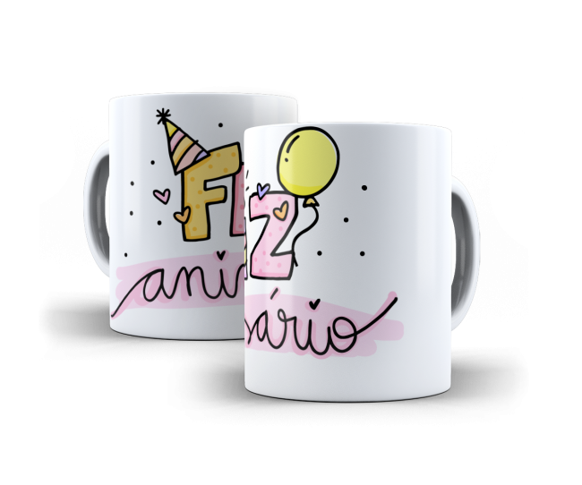 Caneca Feliz Aniversário Rosa