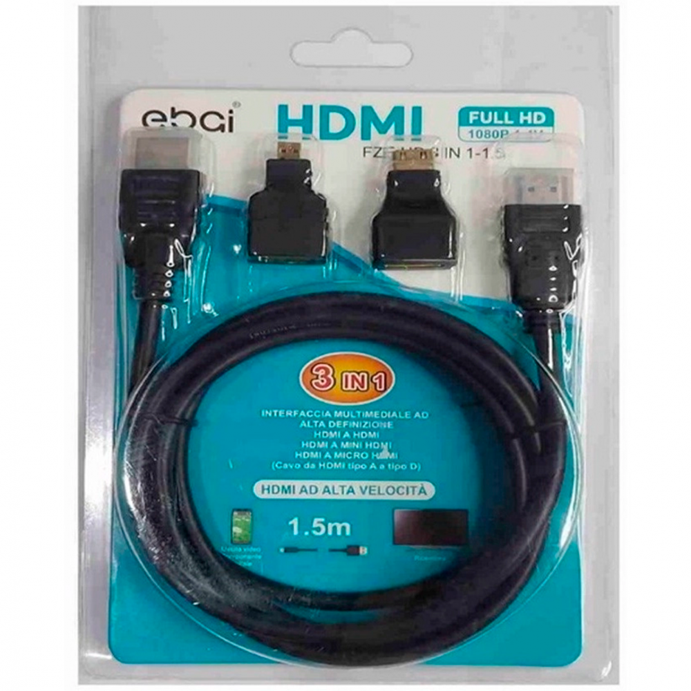 Cabo HDMI 3x1 Plug Adaptador HDMI Micro Mini 1,5mts Full HD 1080P