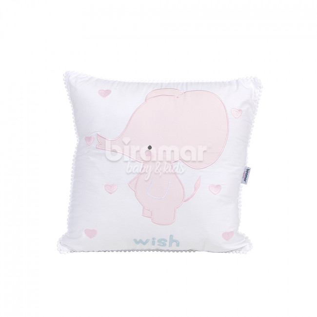 Almofada Mini Pompom Elefante Wish Branco / Rosa