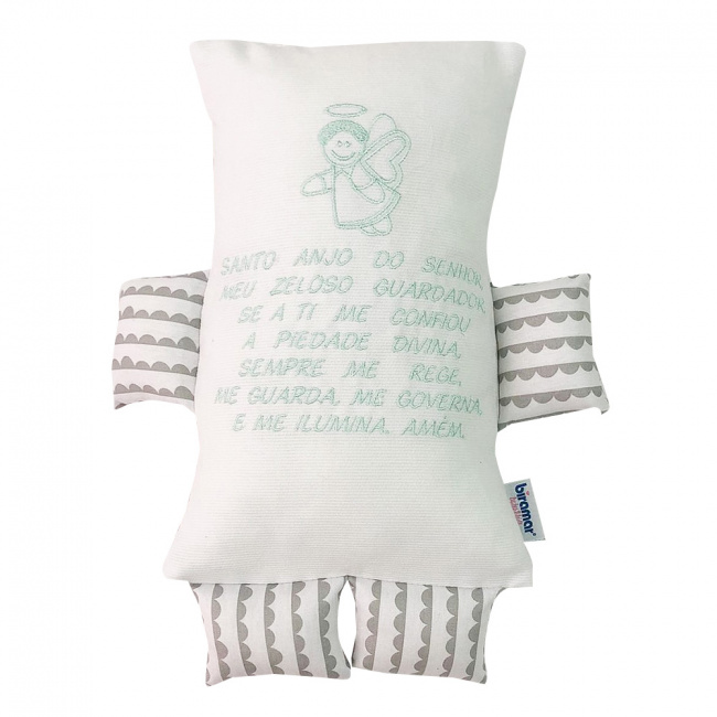 Almofada para Bebê Soninho Oração Anjo da Guarda Bracinho Verde Mint Ondas Cinza