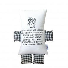 Almofada para Bebê Soninho Oração Anjo da Guarda Bracinho Xadrez Preto