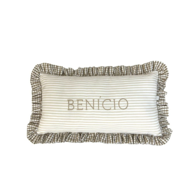 Almofada Retangular Personalizada Babado Listrado / Xadrez Bege
