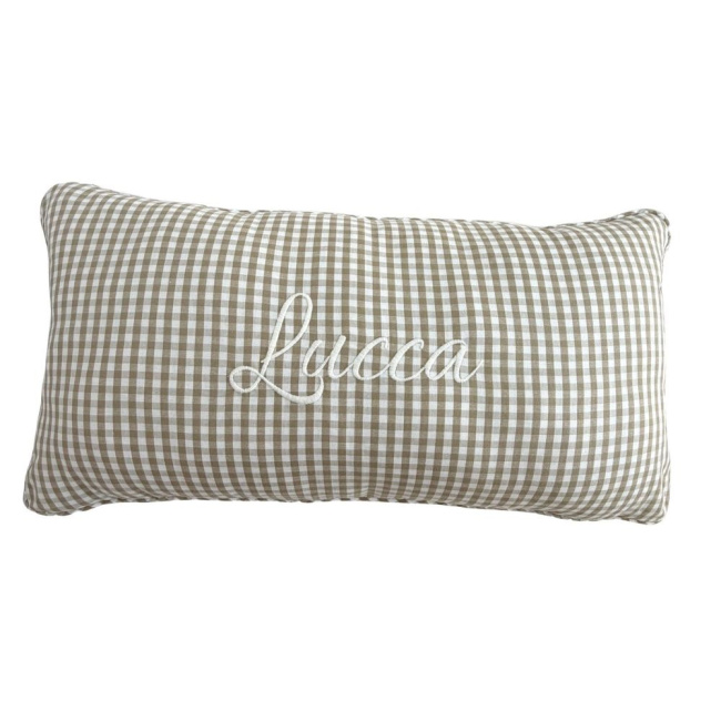 Almofada Retangular Personalizada Cordão Xadrez Médio Bege