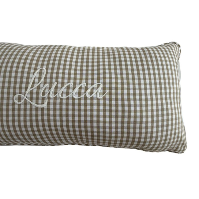 Almofada Retangular Personalizada Cordão Xadrez Médio Bege