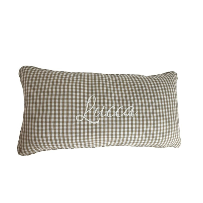 Almofada Retangular Personalizada Cordão Xadrez Médio Bege
