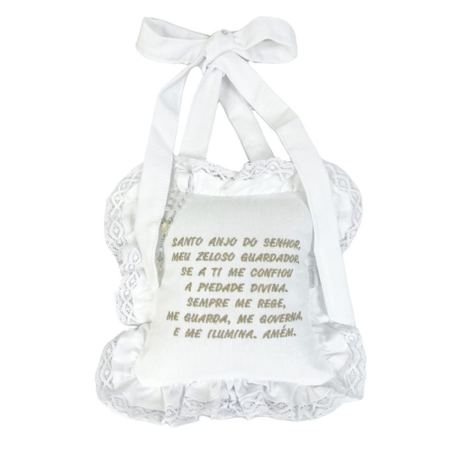 Almofadinha para Bebê Oração Santo Anjo do Senhor Bege