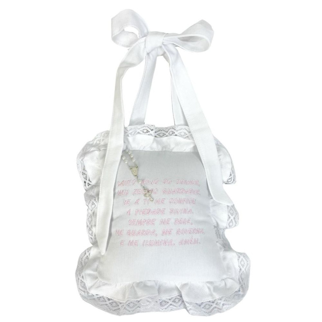 Almofadinha para Bebê Oração Santo Anjo do Senhor Rosa