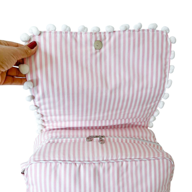 Bolsa com Trocador para Bebê Brooklyn Listrado Médio Rosa