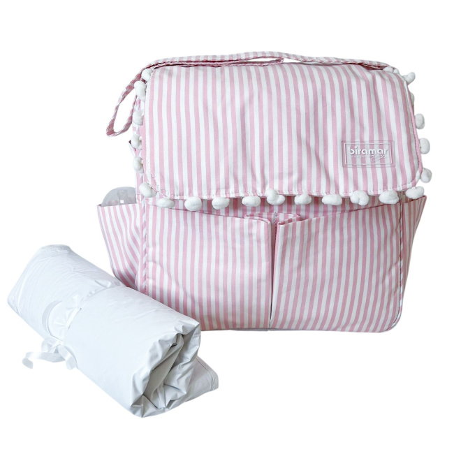 Bolsa com Trocador para Bebê Brooklyn Listrado Médio Rosa