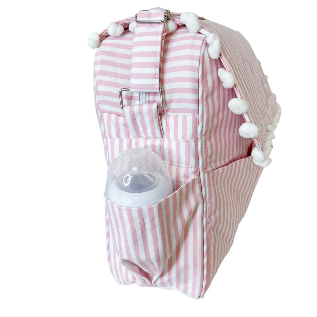 Bolsa com Trocador para Bebê Brooklyn Listrado Médio Rosa