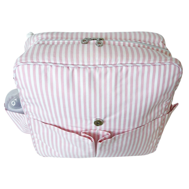 Bolsa com Trocador para Bebê Brooklyn Listrado Médio Rosa
