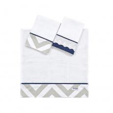 Boquinha Fralda Cremer 3 Peças para Bebê Brooklyn Chevron Cinza/Marinho