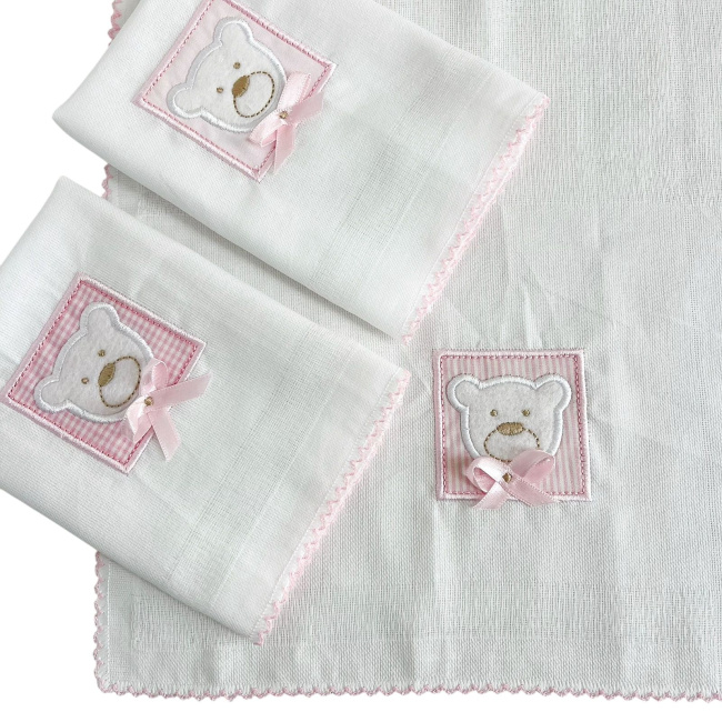 Boquinha Fralda Cremer 3 Peças para Bebê Premiere Rosa