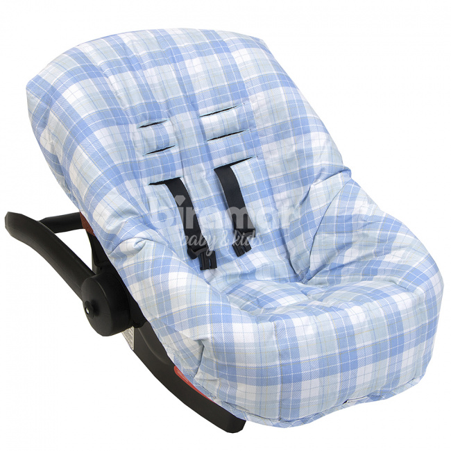 Capa para Bebê Conforto Ajustável Azul Quadriculado