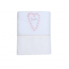 Cobertor Soft para Bebê Barrado Renda Love Flowers Creme/Rosa