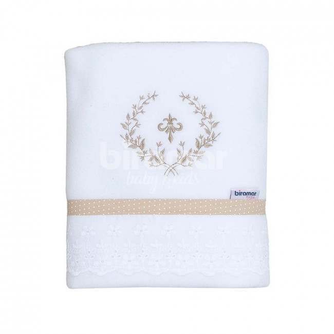 Cobertor Soft para Bebê Bordado Inglês e Bordado Versailles Bege
