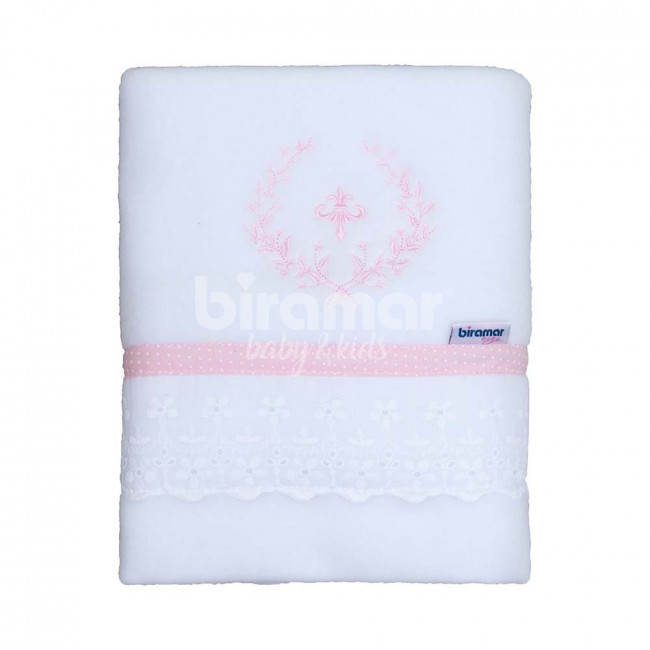 Cobertor Soft para Bebê Bordado Inglês e Bordado Versailles Rosa