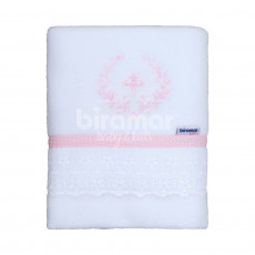 Cobertor Soft para Bebê Bordado Inglês e Bordado Versailles Rosa