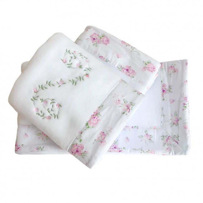 Cobertor Soft para Bebê Bordado Josephine Rosa
