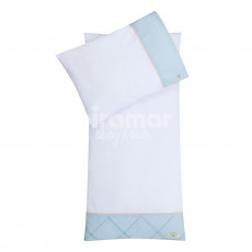 Colchonete para Carrinho de Bebê com Fronha Malha Teddy Bear Azul Percal 200 Fios