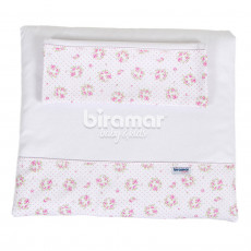 Colchonete para Carrinho de Bebê com Fronha Malha Tiffany Floral  Rosa