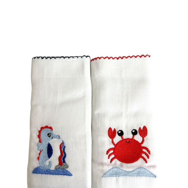 Conjunto 3 Fraldas de Ombro para Bebê 100% Algodão Bordado Fundo do Mar