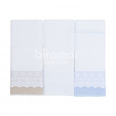 Conjunto 3 Fraldas para Bebê Cremer Luxo Barrado Patch Azul