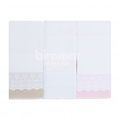 Conjunto 3 Fraldas para Bebê Cremer Luxo Barrado Patch Rosa
