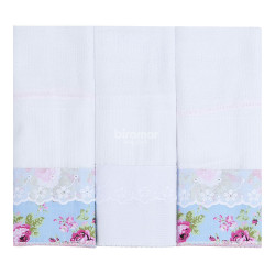 Conjunto 3 Fraldas para Bebê Cremer Luxo Bordado Inglês Catarina Turquesa