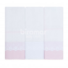 Conjunto 3 Fraldas para Bebê Cremer Luxo Bordado Inglês Sophie Rosa