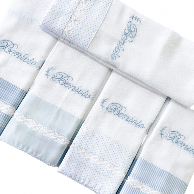 Conjunto 5 Fraldas para Bebê Cremer La Vinci Azul Personalizado