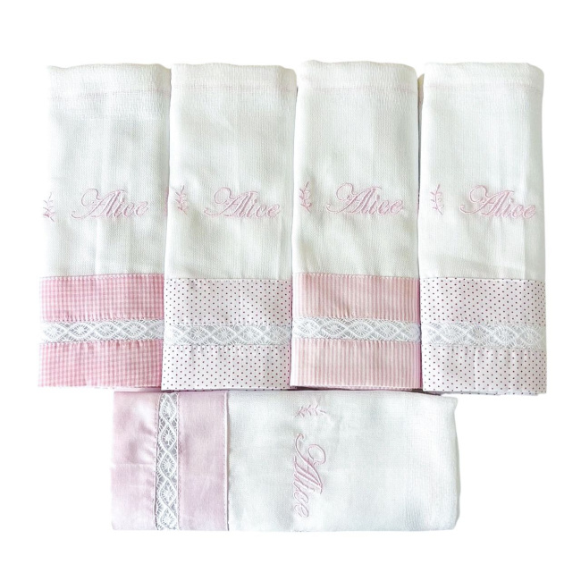 Conjunto 5 Fraldas para Bebê Cremer La Vinci Rosa Personalizado