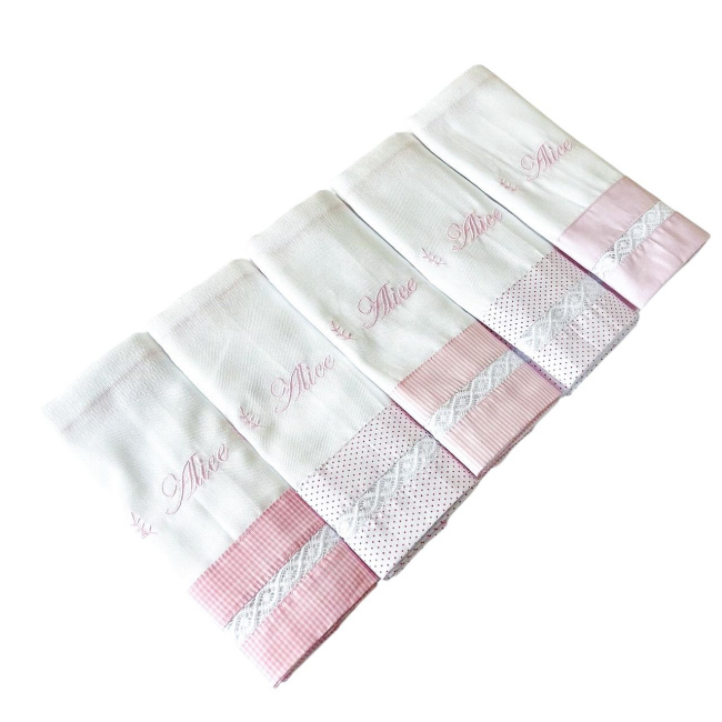Conjunto 5 Fraldas para Bebê Cremer La Vinci Rosa Personalizado