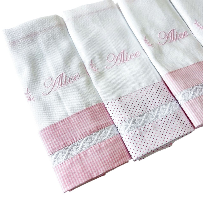Conjunto 5 Fraldas para Bebê Cremer La Vinci Rosa Personalizado