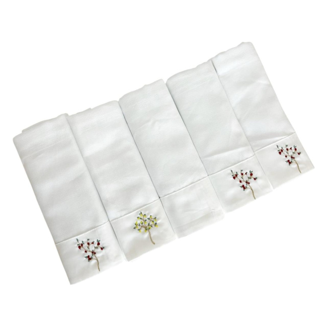 Conjunto 5 Fraldas para Bebê Cremer Luxo Barrado e Bordado Pomar da Maria Joaquina