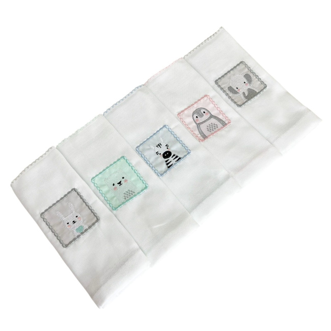 Conjunto 5 Fraldas para Bebê Cremer Luxo Bordado Bichinhos Zoo