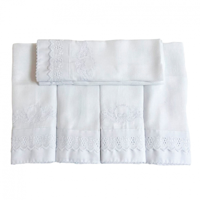 Conjunto 5 Fraldas para Bebê Cremer Luxo Bordado Laço Branco