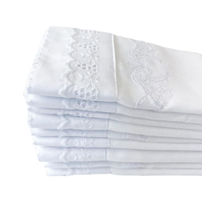 Conjunto 5 Fraldas para Bebê Cremer Luxo Bordado Laço Branco