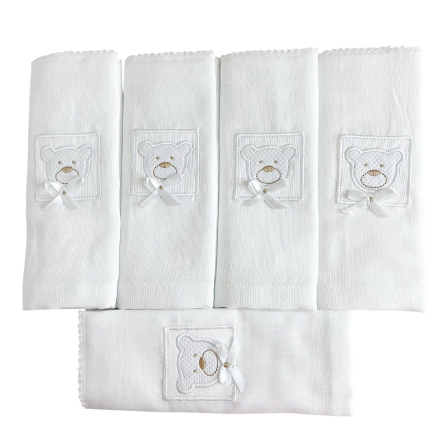 Conjunto 5 Fraldas para Bebê Cremer Luxo Bordado Premiere Branco