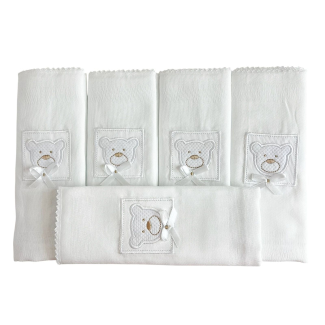 Conjunto 5 Fraldas para Bebê Cremer Luxo Bordado Premiere Branco
