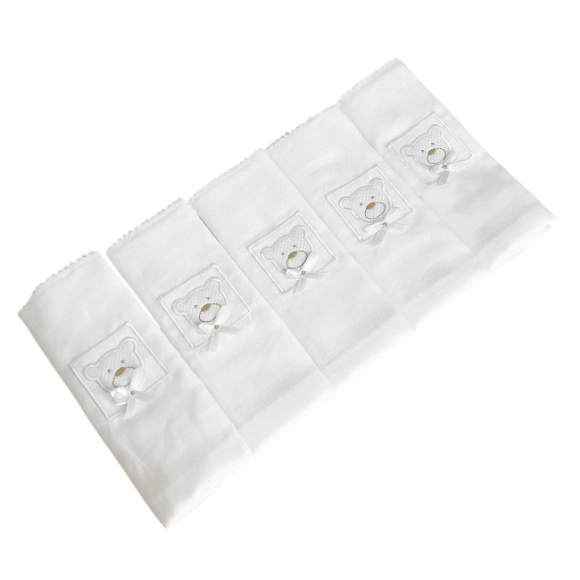 Conjunto 5 Fraldas para Bebê Cremer Luxo Bordado Premiere Branco